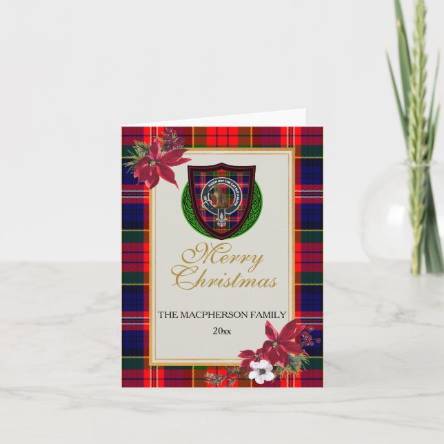 Cartão Tartan e Brasão do Clã Escocês MacPherson (Frente)