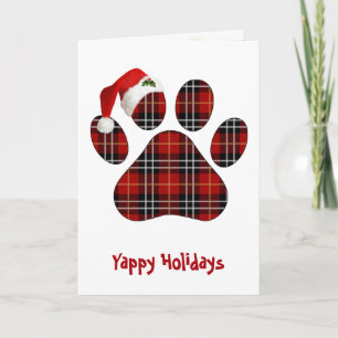 Cartão Tartan Plaid Natal da Pata do Cachorro e Chapéu
