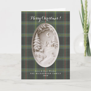 Cartão Tartan xadrez Natal Modern 3D recorte de papel