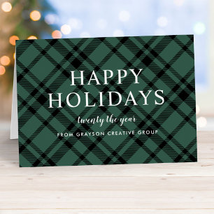 Cartão Tartan Xadrez Verde Caçador Feliz Férias