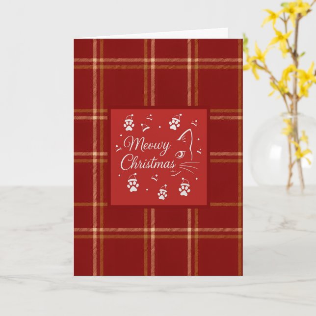 Cartão Tartanete Vermelho de Herança Escocesa Família Nat (Flor Amarela)