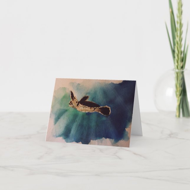 Cartão tartaruga bebê na cor da água superficial (Frente)