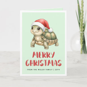 Cartão Tartaruga de Natal com Chapéu de Papai Noel em Aqu