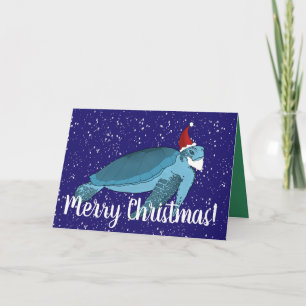 Cartão Tartaruga do Mar de Natal de papais noeis