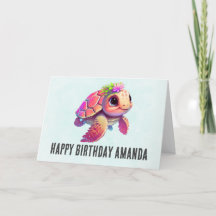 Tartaruga-do-mar rosa (Whimsical & Cute Birday)
