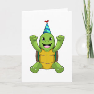 Cartão Tartaruga no aniversário com chapéu de festa