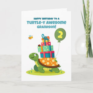 Cartão Tartaruga segundo aniversário do neto com presente