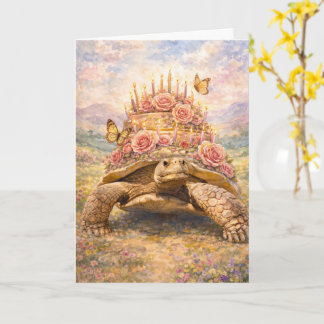 Cartão Tartaruga Sulcata de Rosas de Aniversário e Borbol