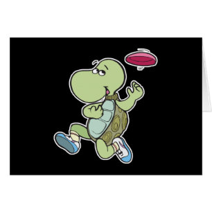 Cartão tartaruga tocando frisbee