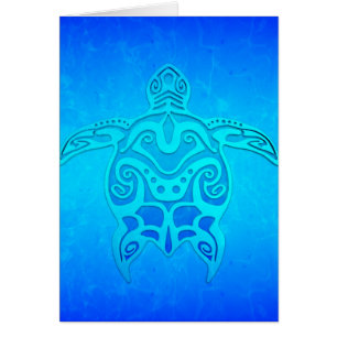 Cartão Tartaruga tribal azul
