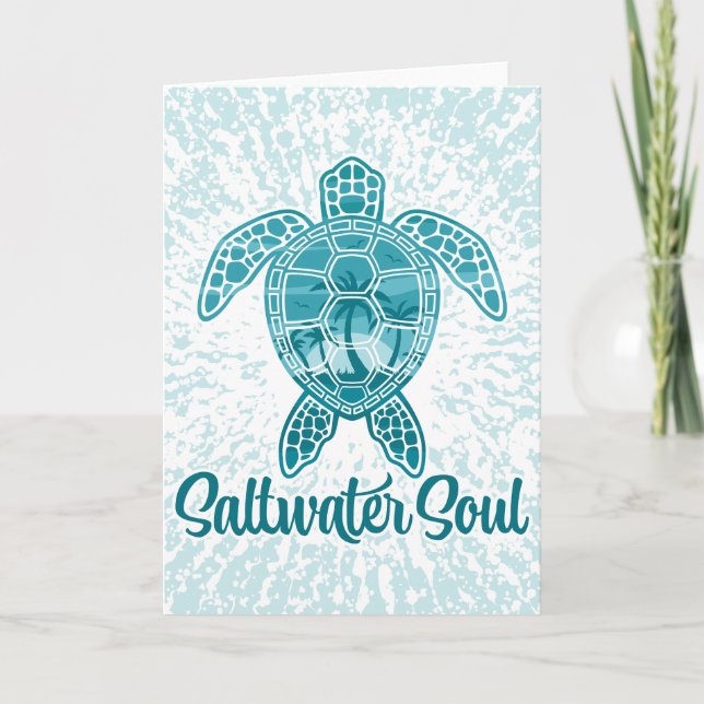 Cartão Tartaruga Tropical de Soul com Palmeiras (Frente)