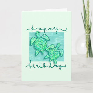 Cartão Tartarugas Verdes Fofas Feliz Aniversário