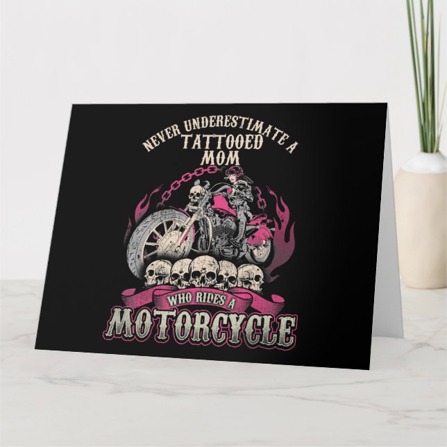 Cartão Tattoo Mom Biker Never Underestimate Motorcycle (Frente)