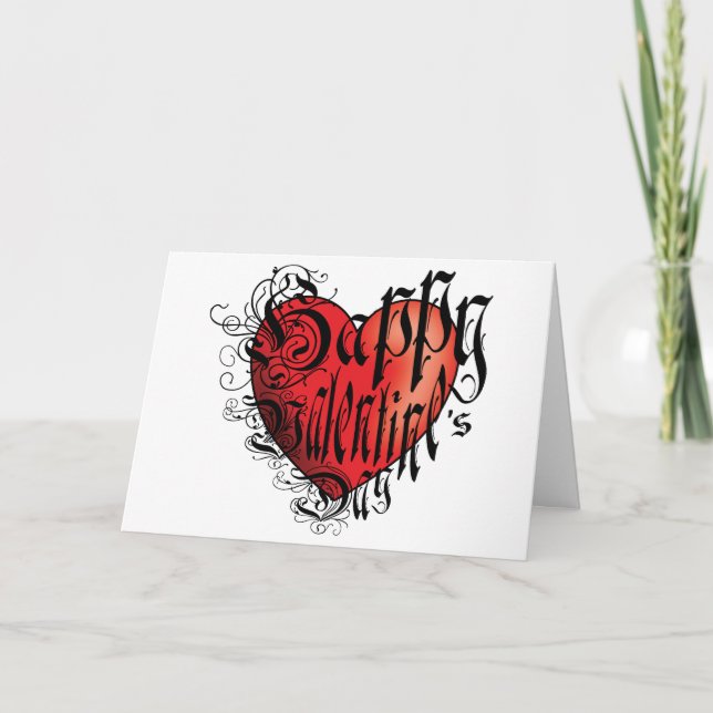 Cartão Tattoo style Happy Valentine's Day heart (Frente)