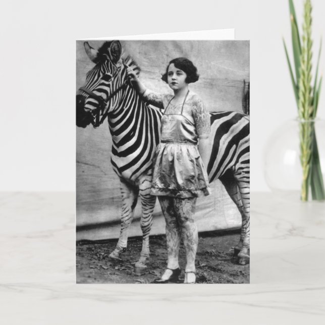 Cartão Tattooed Circus Lady and Zebra Card - Blank Inside (Frente)