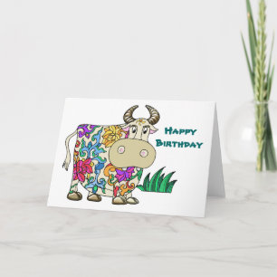 Cartão Tattooed Cow Birthday