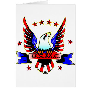 Cartão Tatuagem branco da velha escola do USMC & azul
