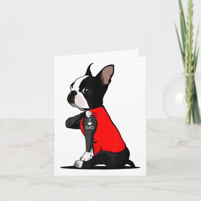 Cartão Tatuagem de cachorro Boston Terrier eu amo papai f (Frente)