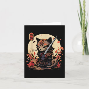 Cartão Tatuagem de Gato Samurai Japonês, Kawaii Ninja Cat