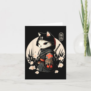 Cartão Tatuagem de Gato Samurai Japonês, Kawaii Ninja Cat
