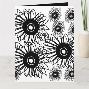 Cartão Tatuagem Girassol Floral Preto Branco Tatuagem Flo