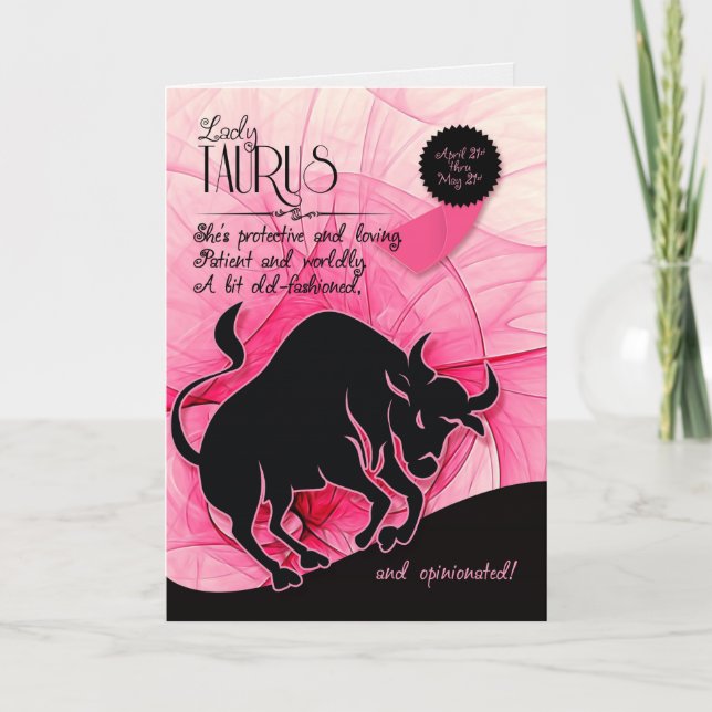 Cartão Taurus Birthday para seu rosa 21 de abril e 21 de  (Frente)