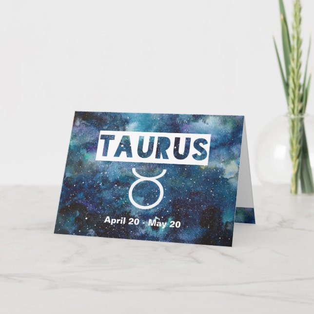 Cartão Taurus Zodiac Blue Watercolor Galaxy Birthday (Frente)