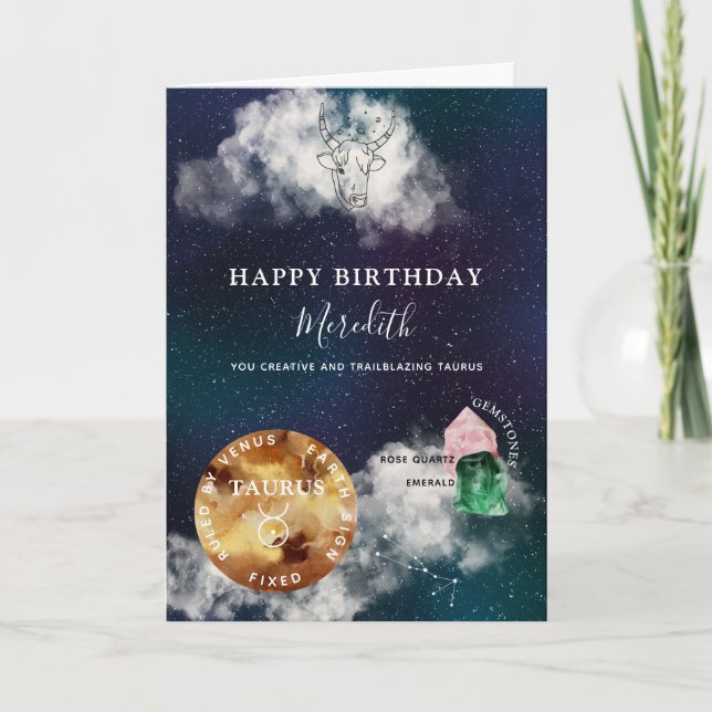 Cartão Taurus Zodiac - Símbolo Personalizado Aniversário (Frente)