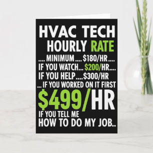 Cartão Taxa horária do técnico de Hvac engraçado trabalho