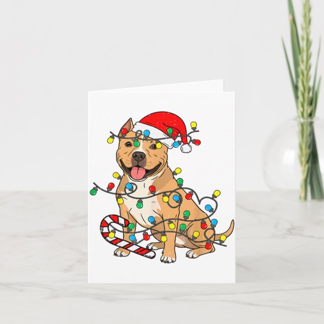 Cartão Tbull Dog Christmas Lights Santa Xmas Pet Dog Love (Frente)