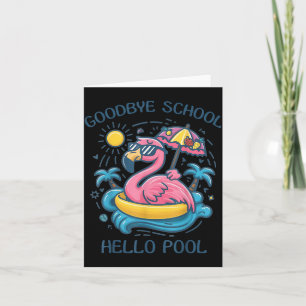 Cartão Tchau Escola Olá Piscina Flamingo de Verão