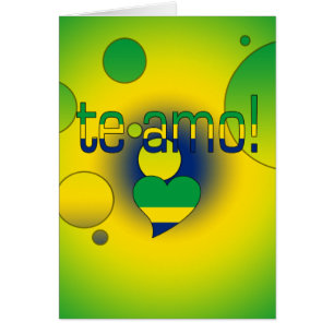 Cartão Te Amo! A bandeira de Brasil colore o pop art