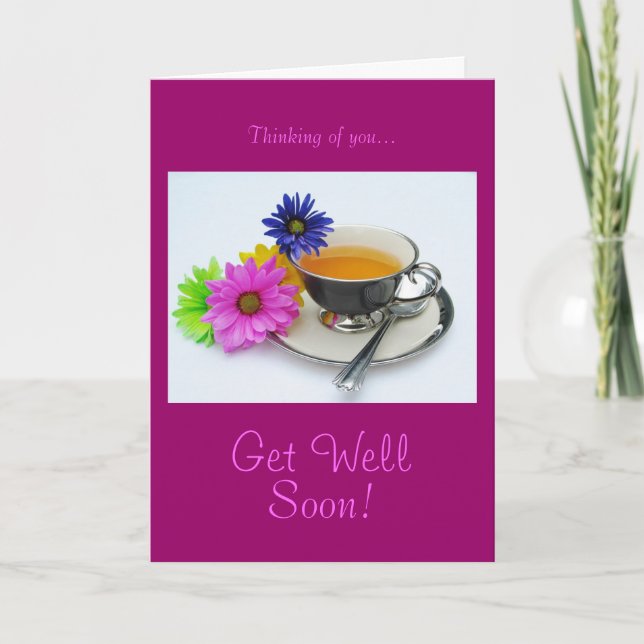 Cartão Tea cup & daisies: Get well soon! (Frente)