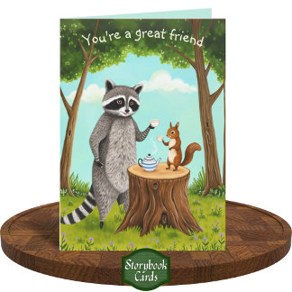 Cartão Tea Time Raccoon e Amizade Floresta de Esquilo