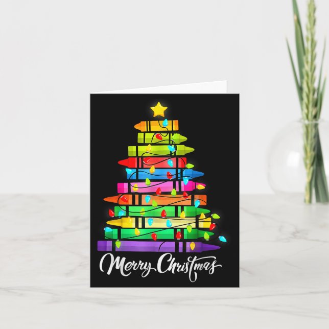 Cartão Teacher Crayon Merry Christmas Tree Lights School  (Frente)