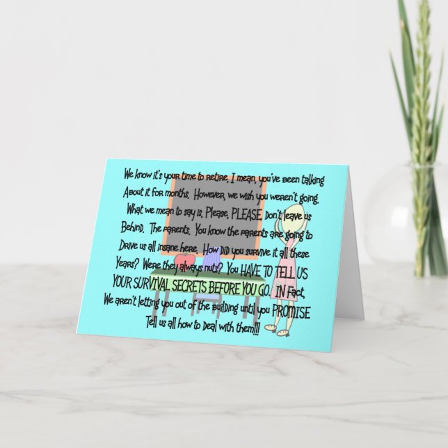 Cartão Teacher Retirement "Insane Parents" Story Art Gift (Frente)