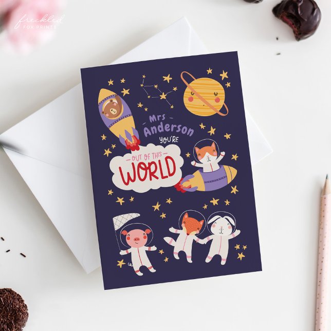 Cartão Teacher Valentine Card from Student | Cute Animals (Teacher Valentine's Card from Student)