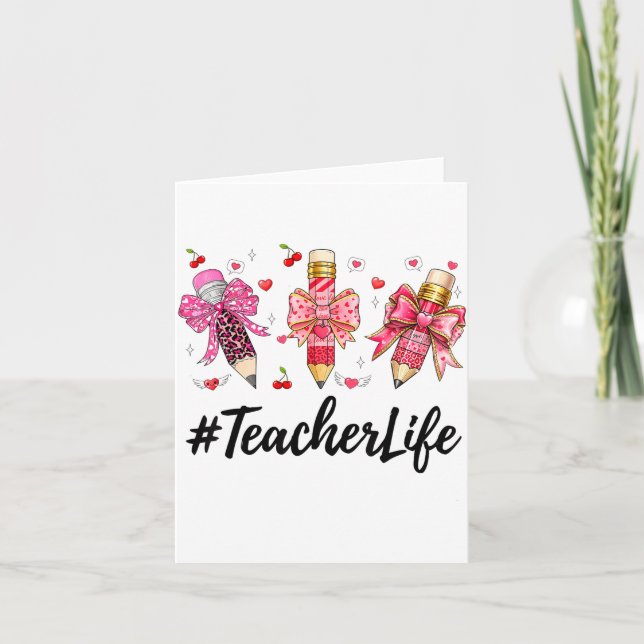 Cartão Teacher Valentine Coquette Bow Teacher Valentines  (Frente)