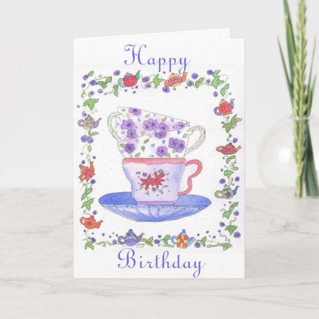 Cartão Teacup Stack Tea Time Birthday Card (Frente)