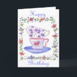 Cartão Teacup Stack Tea Time Birthday Card<br><div class="desc">A stack of teacups painted in watercolor with spring flowers and bright colors.</div>