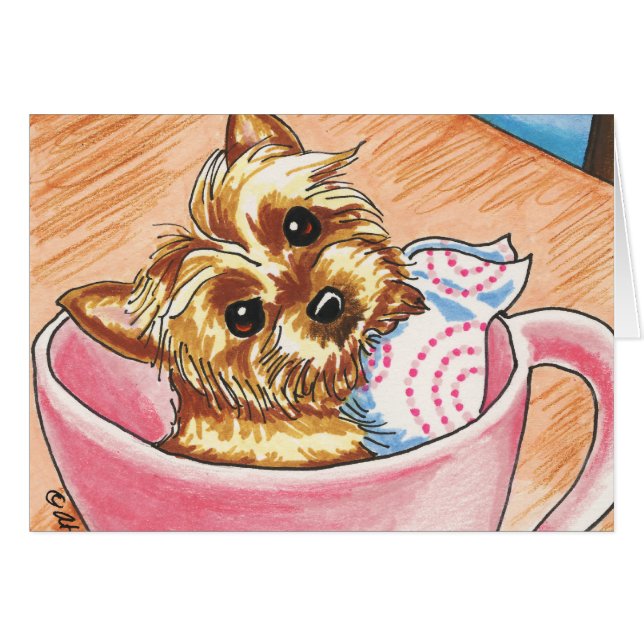 Cartão Teacup Yorkie por Off-Leash Art (Frente horizontal)