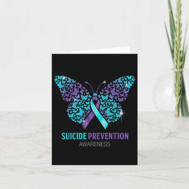 Cartão Teal And Purple Butterfly Suicide Prevention Aware (Frente)