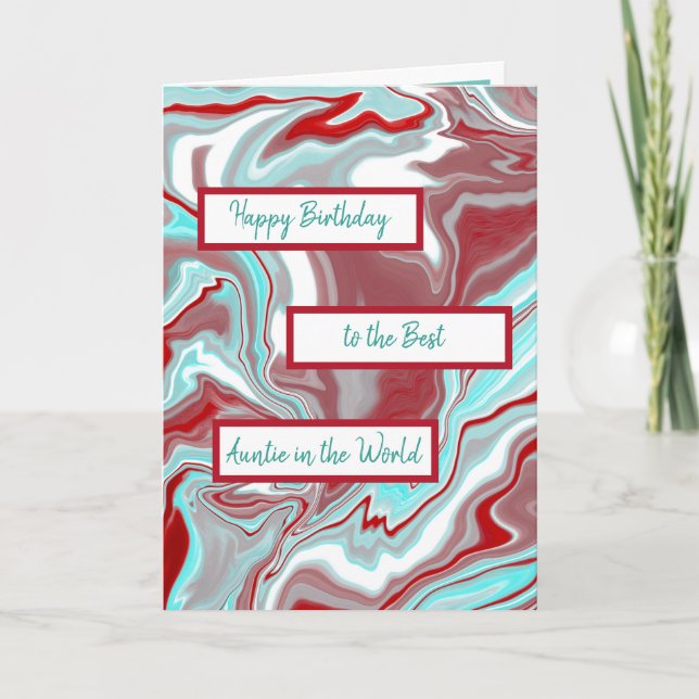 Cartão Teal Burgundy Marble Fluid Art Feliz aniversário T (Frente)