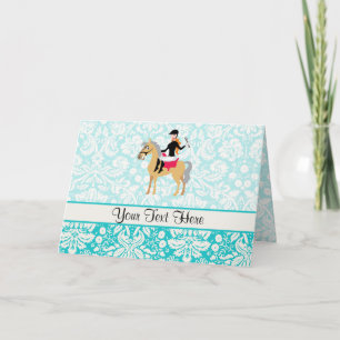 Cartão Teal Damask Equestrian