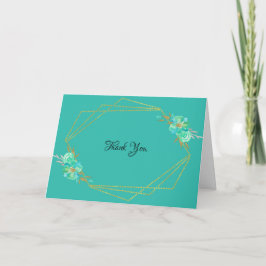 Cartão Teal Dourado Aquarela Floral Teal Geométrico