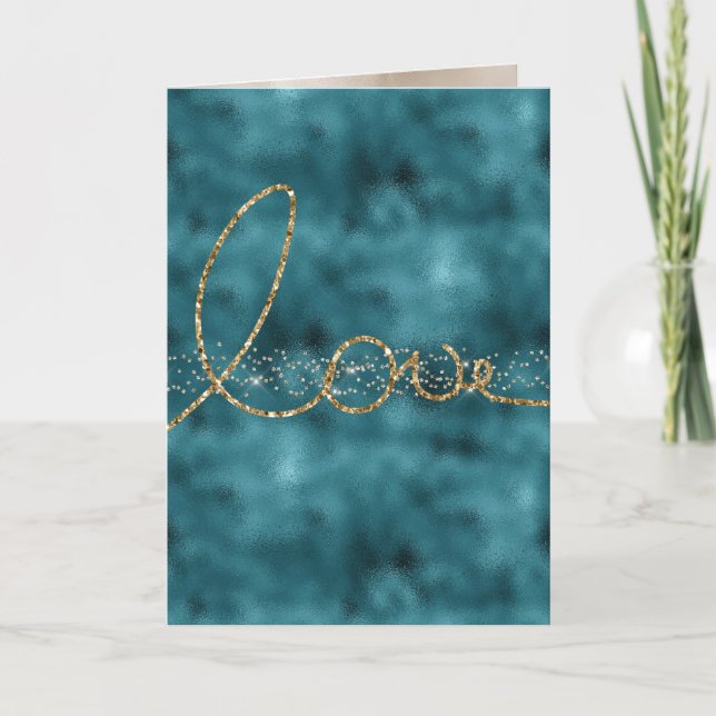 Cartão Teal Dourado Sparkle Confetti Glitter Love (Frente)