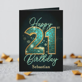 Cartão Teal Elegante Shimmering e aniversário de 21 anos 