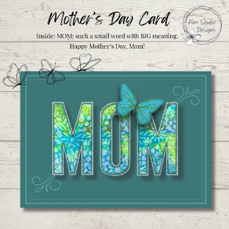 Cartão Teal Floral Mother’s Day Card with Butterfly 