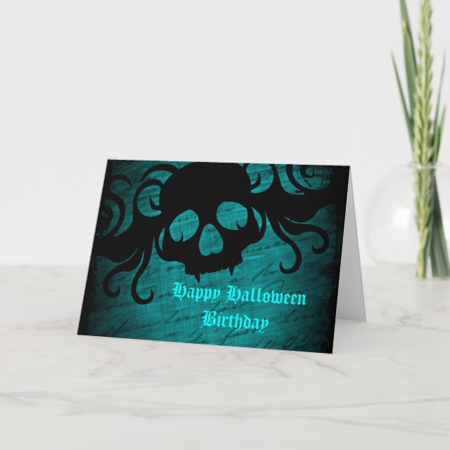 Cartão Teal Halloween aniversário (Frente)
