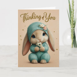 Cartão Teal Knit Baby Bunny Thinking of You Card
